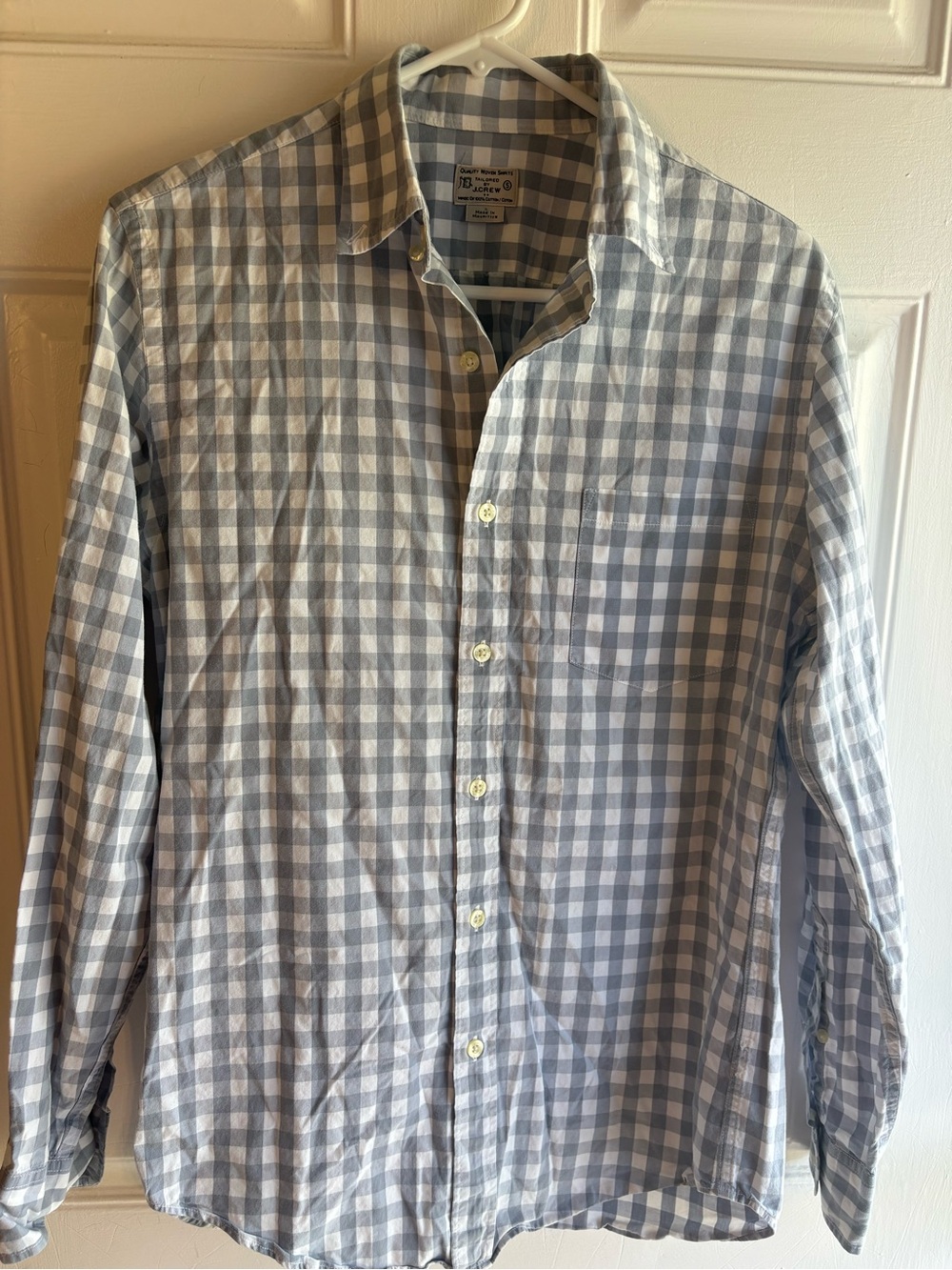 J. Crew Blue and White Gingham Button-Down Shirt